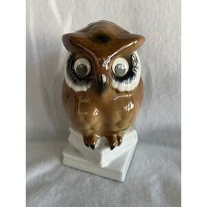 Ceramic Owl Figurine Shiny Sculpture Home Decor Tabletop Animal Bird Brown 6"